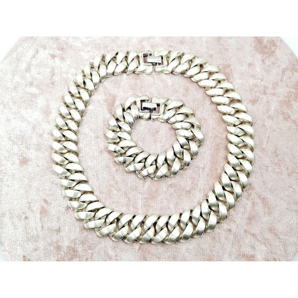 Vintage NAPIER Necklace Bracelet Set Chunky Cuban Chain Link Statement Jewelry - Picture 8 of 11